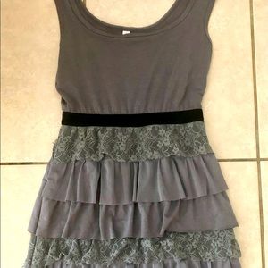 Gray Romantic Ruffled Lacey Dress